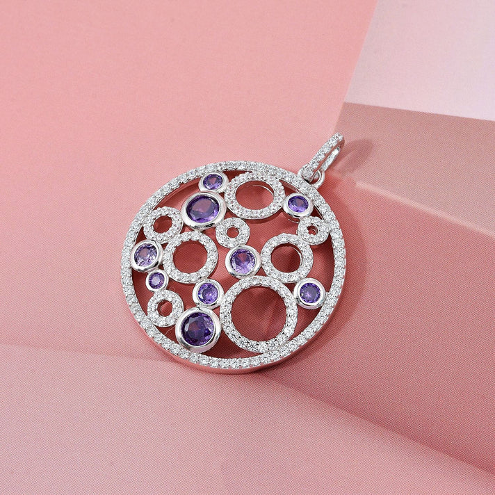 Purple Cubic Zirconia, White Cubic Zirconia Bubble Pendant in Rhodium Overlay Sterling Silver 3.69 Ct. 8236738 2
