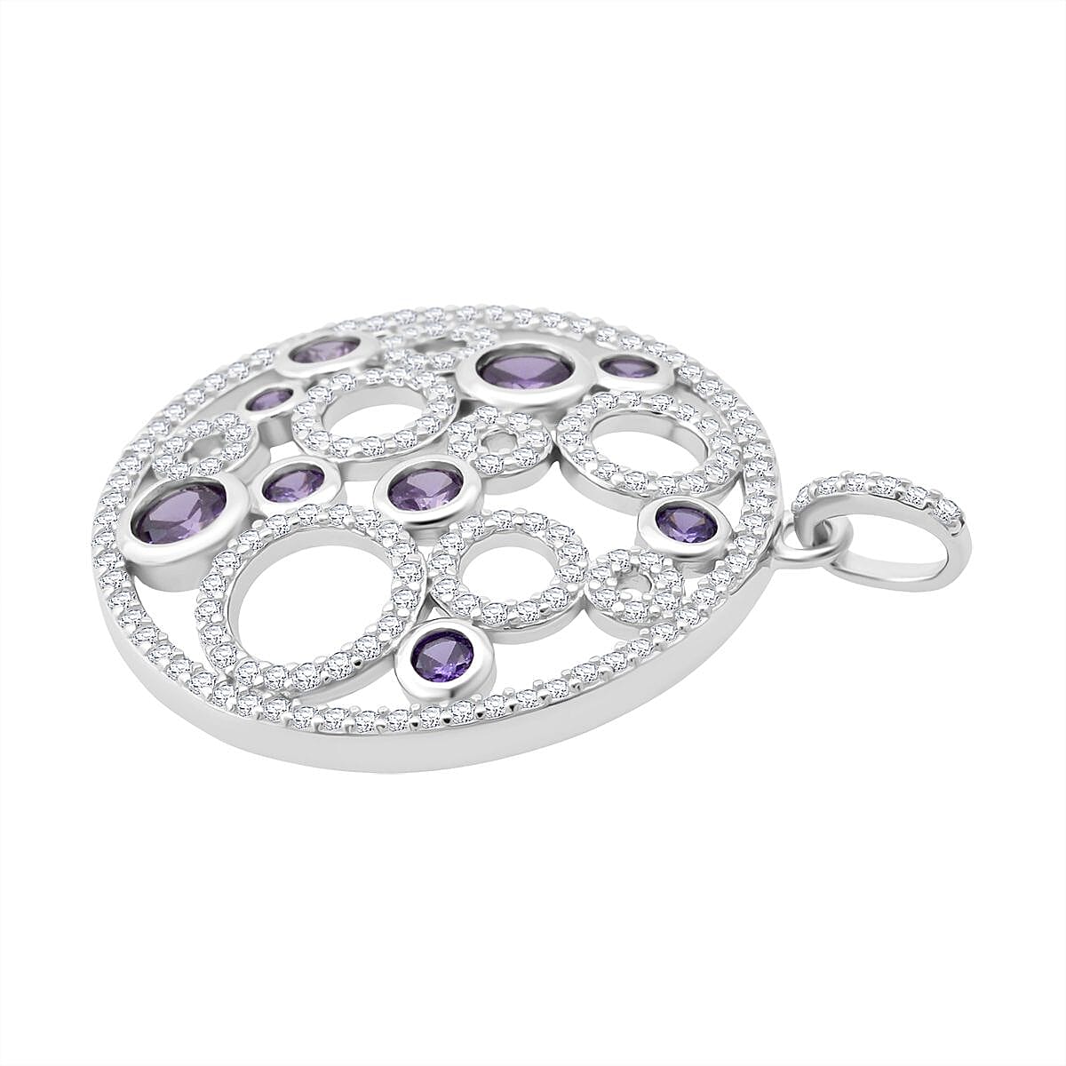 Purple Cubic Zirconia, White Cubic Zirconia Bubble Pendant in Rhodium Overlay Sterling Silver 3.69 Ct. 8236738 3