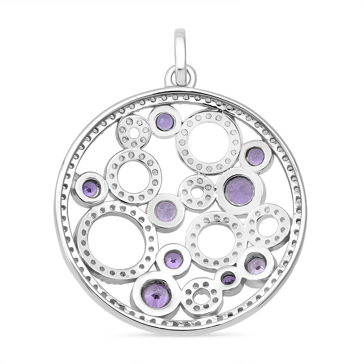 Purple Cubic Zirconia, White Cubic Zirconia Bubble Pendant in Rhodium Overlay Sterling Silver 3.69 Ct. 8236738 4