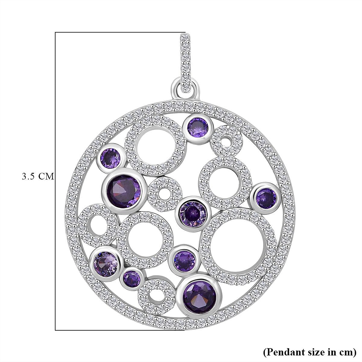 Purple Cubic Zirconia, White Cubic Zirconia Bubble Pendant in Rhodium Overlay Sterling Silver 3.69 Ct. 8236738 5
