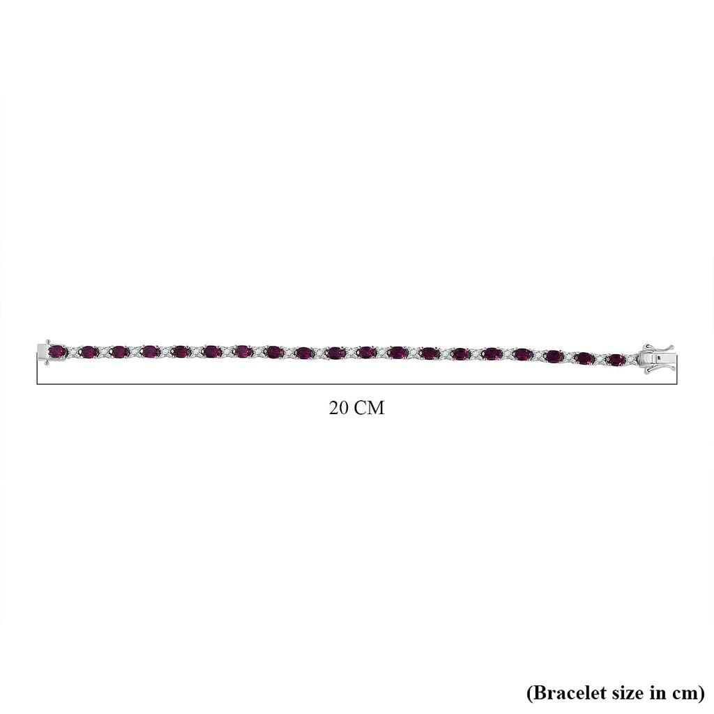 Natural Ember Garnet & Natural Zircon Tennis Bracelet (Size - 7.5) in Rhodium Overlay Sterling Silver 12.35 ct,