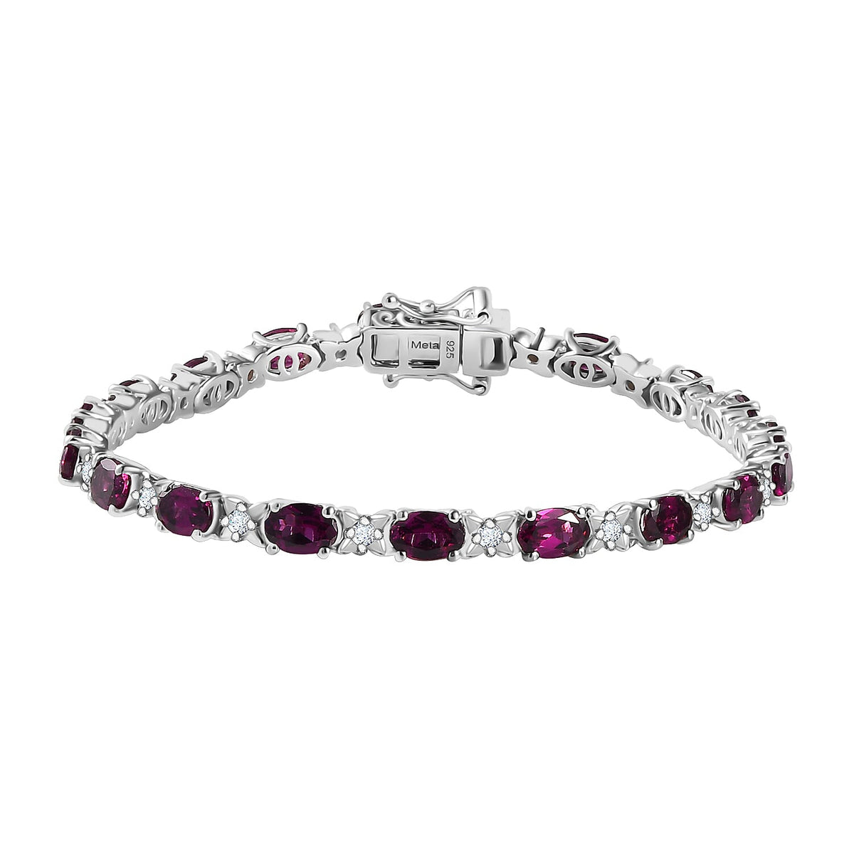 Natural Ember Garnet and Natural Zircon Tennis Bracelet (Size - 7) in Rhodium Overlay Sterling Silver 7845857 0