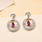 Natural Ember Garnet, White Zircon  Dangling Earring in Rhodium Overlay Sterling Silver 1.88 ct.