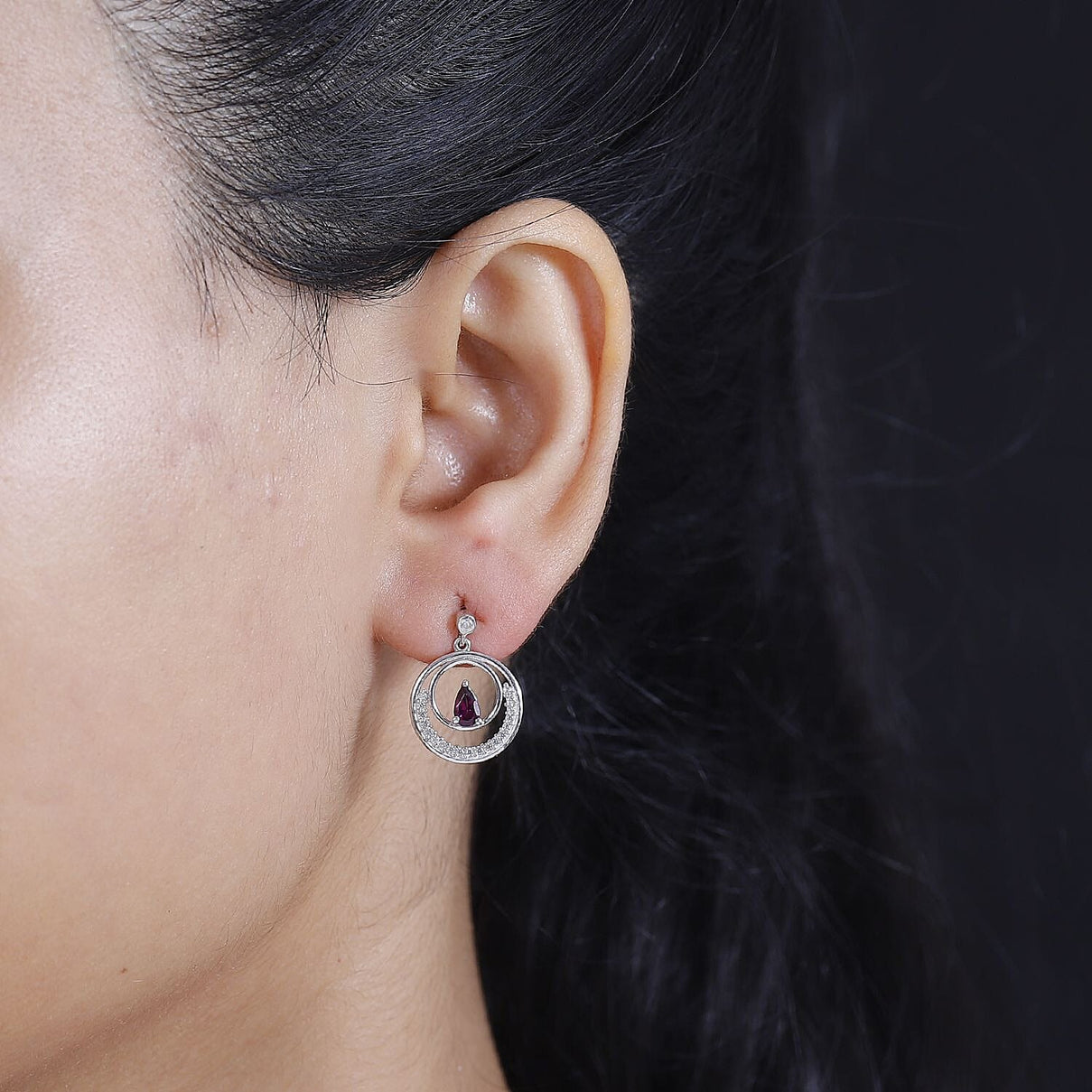 Tony Diniz Collection - Natural Ember Garnet, White Zircon Dangling Earrings in Rhodium Overlay Sterling Silver 7814582 3
