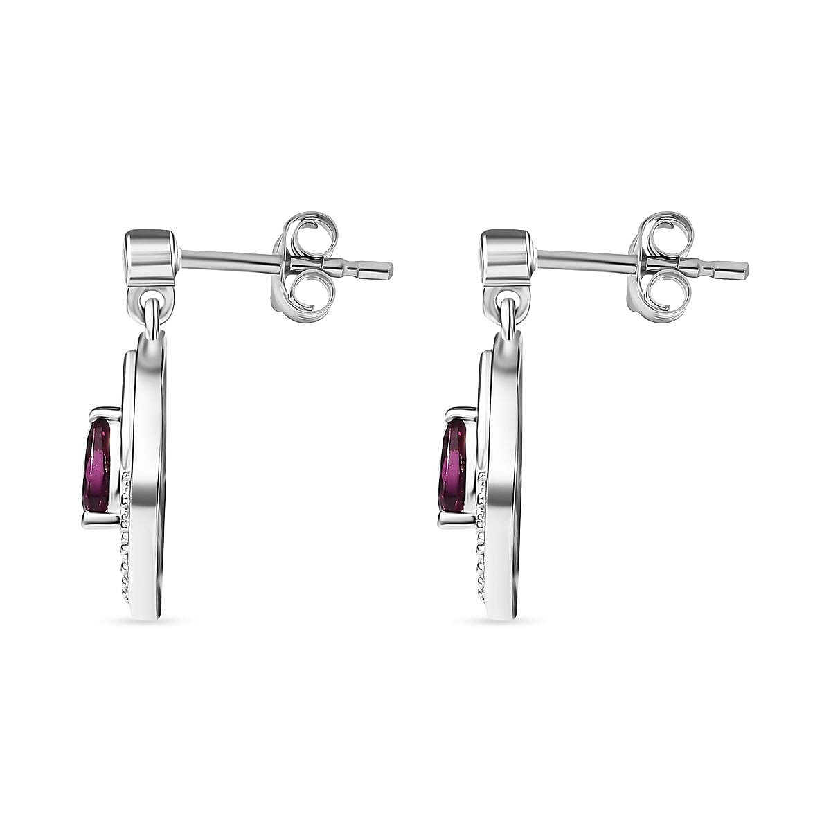 Tony Diniz Collection - Natural Ember Garnet, White Zircon Dangling Earrings in Rhodium Overlay Sterling Silver 7814582 4