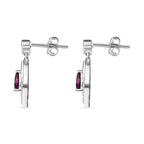 Natural Ember Garnet, White Zircon  Dangling Earring in Rhodium Overlay Sterling Silver 1.88 ct.