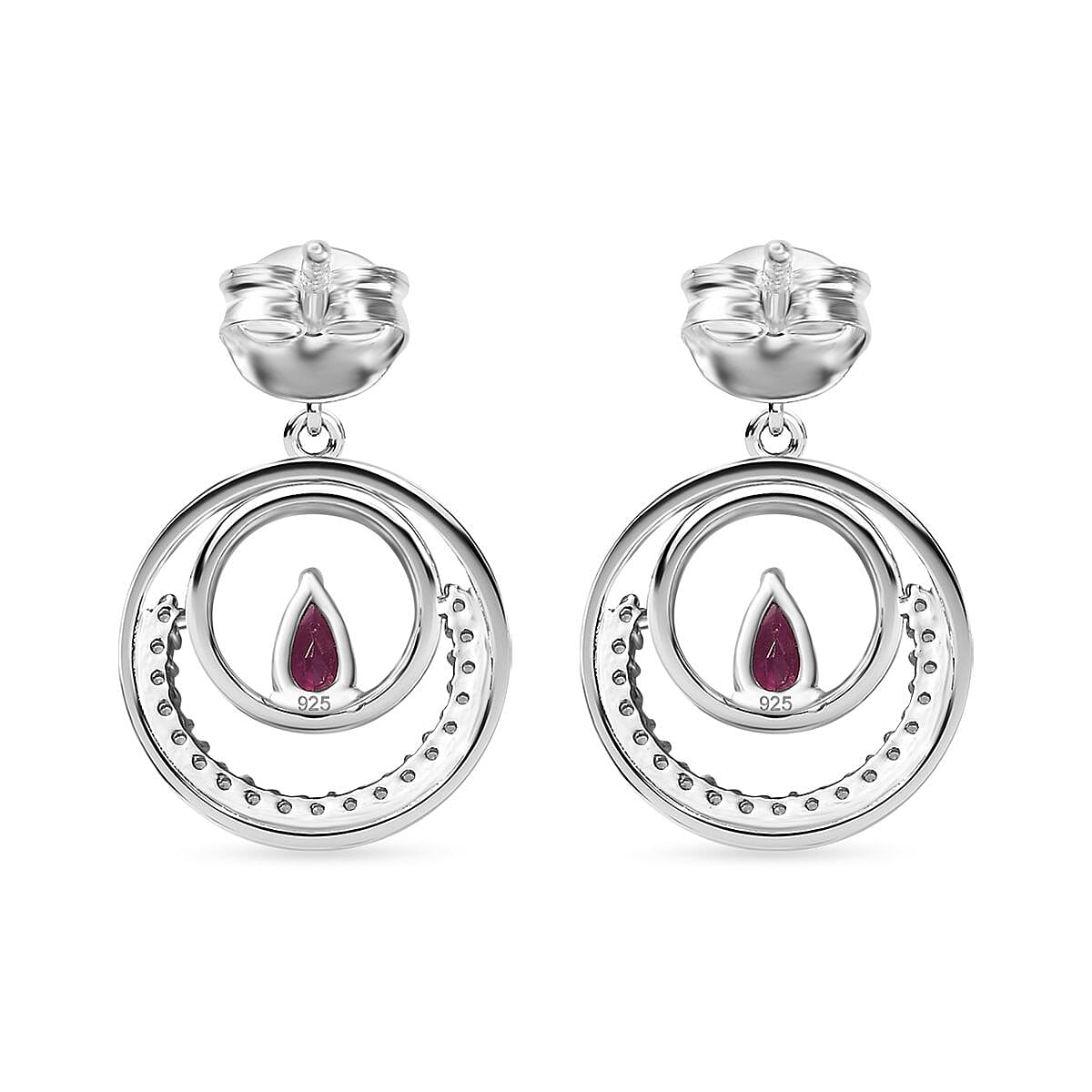 Tony Diniz Collection - Natural Ember Garnet, White Zircon Dangling Earrings in Rhodium Overlay Sterling Silver 7814582 5