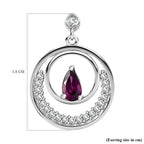 Natural Ember Garnet, White Zircon  Dangling Earring in Rhodium Overlay Sterling Silver 1.88 ct.