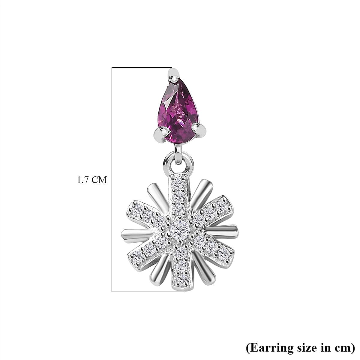 Natural Ember Garnet, Natural White Zircon Dangling Earrings in Rhodium Overlay Sterling Silver 1.32 ct 7815181 7