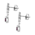 Natural Ember Garnet, White Zircon  Dangling Earring in Rhodium Overlay Sterling Silver 1.962  Ct.