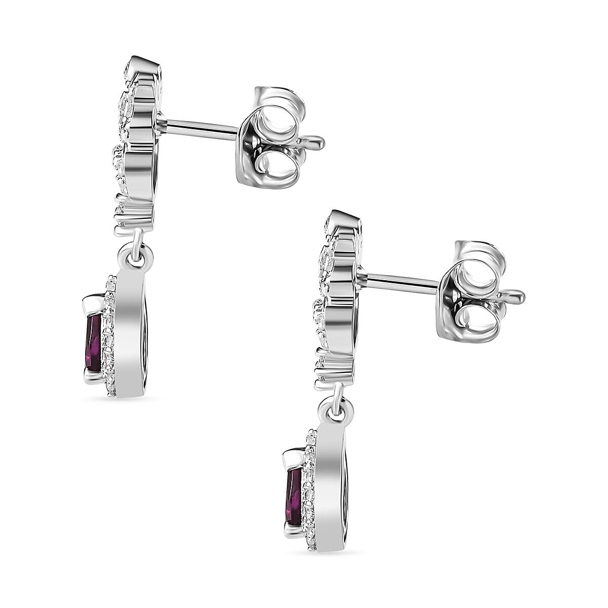 Purple Garnet, White Zircon Dangling Earrings in Rhodium Plated Sterling Silver, 1.962  Ct. 7817060 4