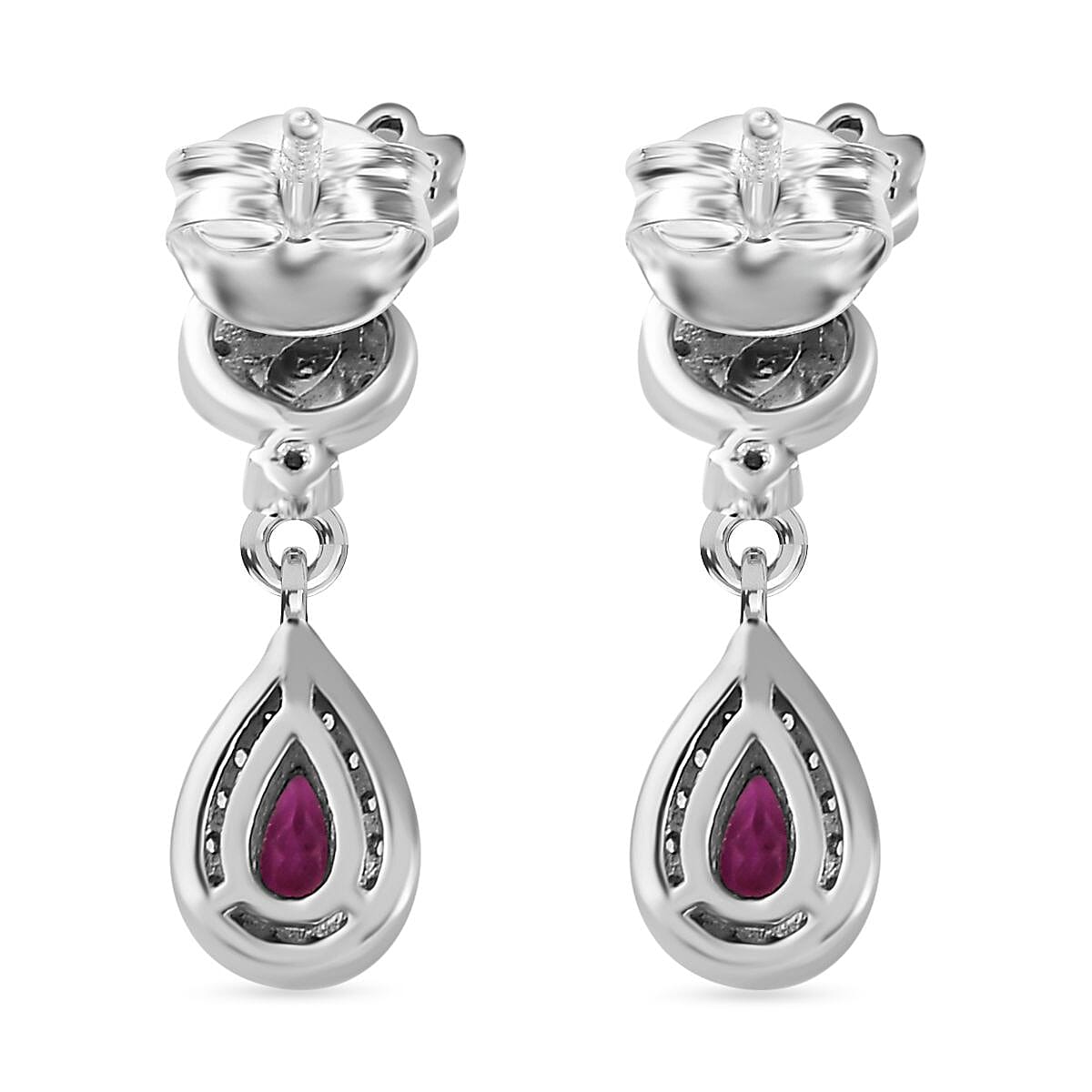 Purple Garnet, White Zircon Dangling Earrings in Rhodium Plated Sterling Silver, 1.962  Ct. 7817060 5
