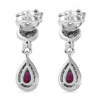 Natural Ember Garnet, White Zircon  Dangling Earring in Rhodium Overlay Sterling Silver 1.962  Ct.