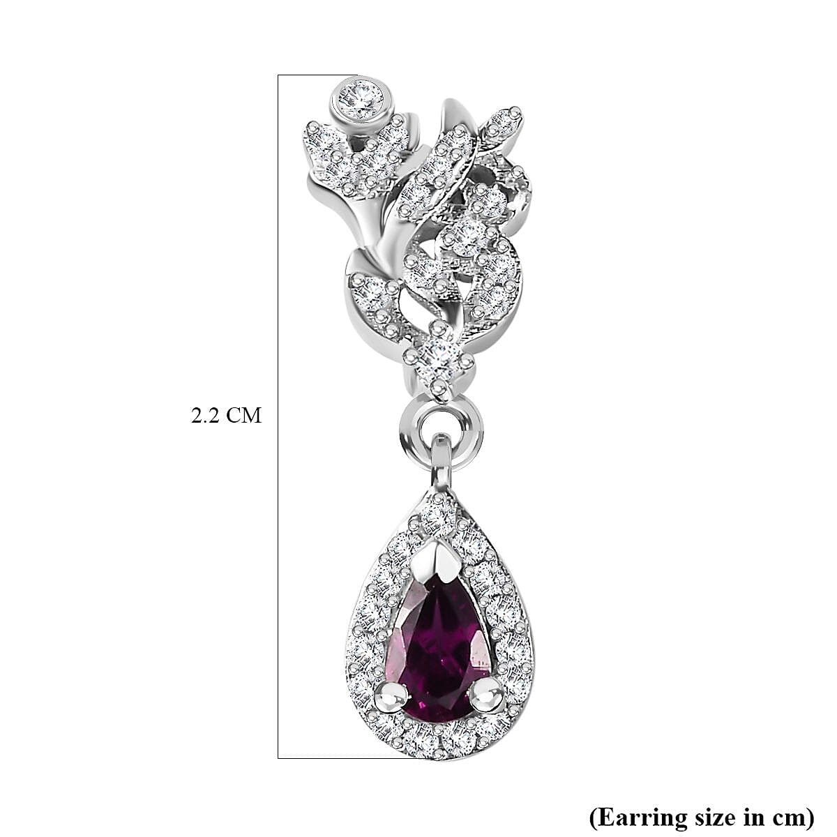 Purple Garnet, White Zircon Dangling Earrings in Rhodium Plated Sterling Silver, 1.962  Ct. 7817060 6