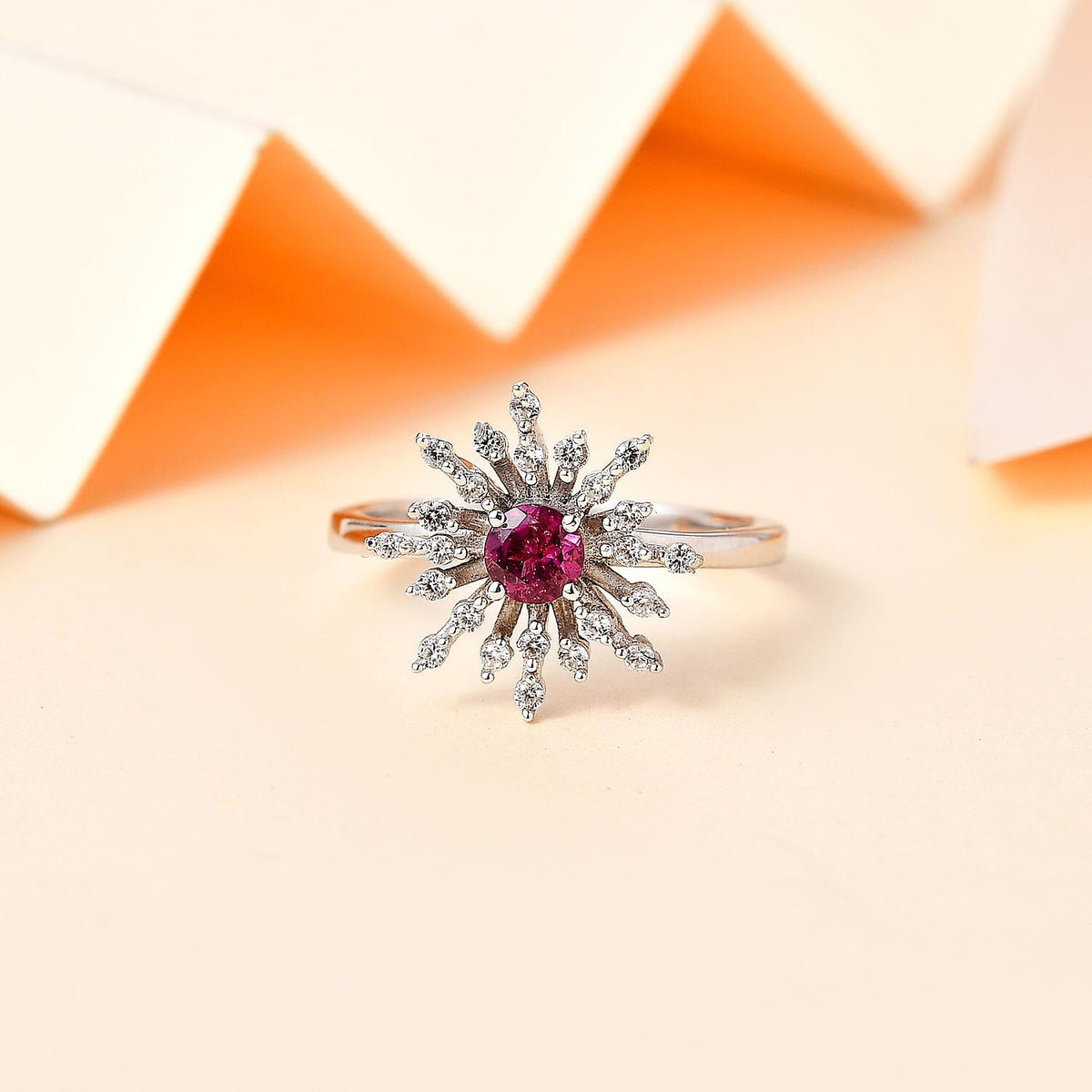 Purple Garnet, White Zircon Firework Ring in Rhodium Overlay Sterling Silver, 0.627  Ct. 7817821 1