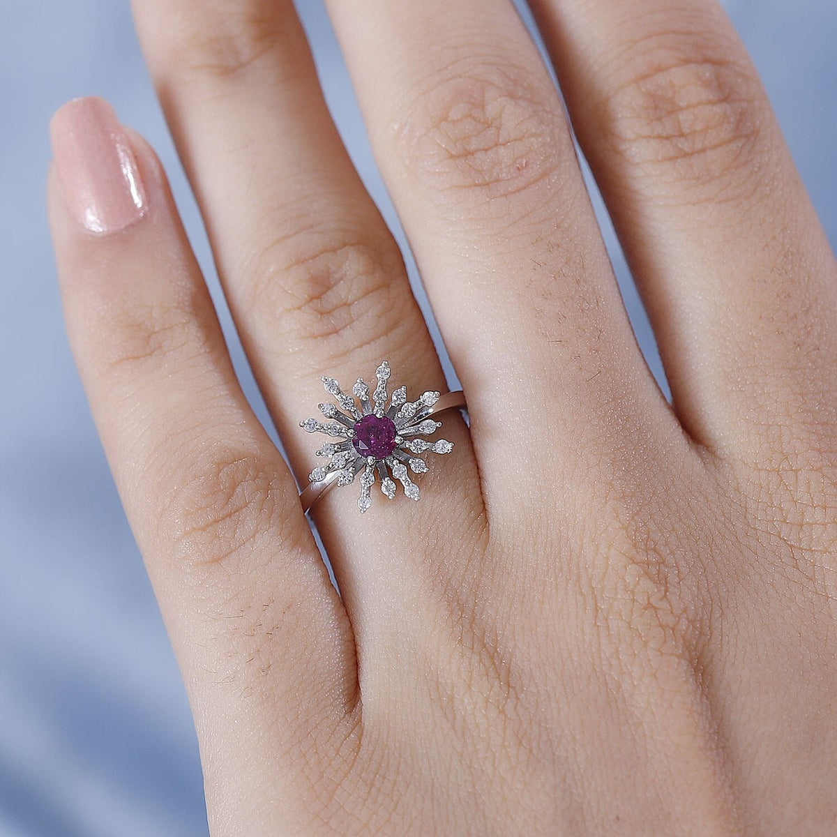 Purple Garnet, White Zircon Firework Ring in Rhodium Overlay Sterling Silver, 0.627  Ct. 7817821 2