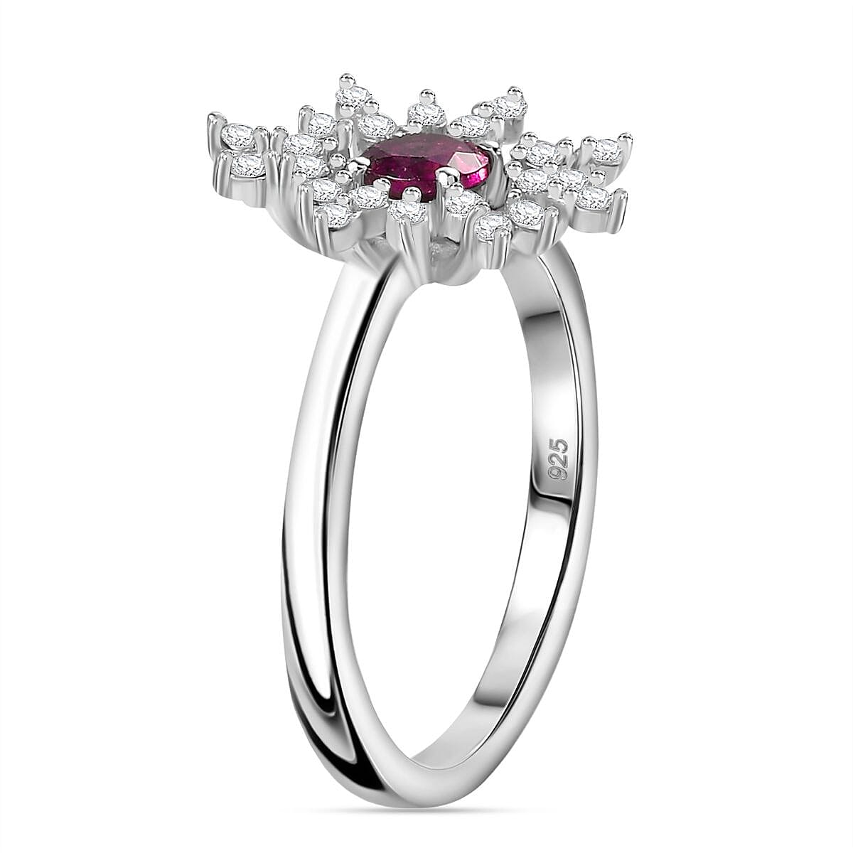 Purple Garnet, White Zircon Firework Ring in Rhodium Overlay Sterling Silver, 0.627  Ct. 7817821 3