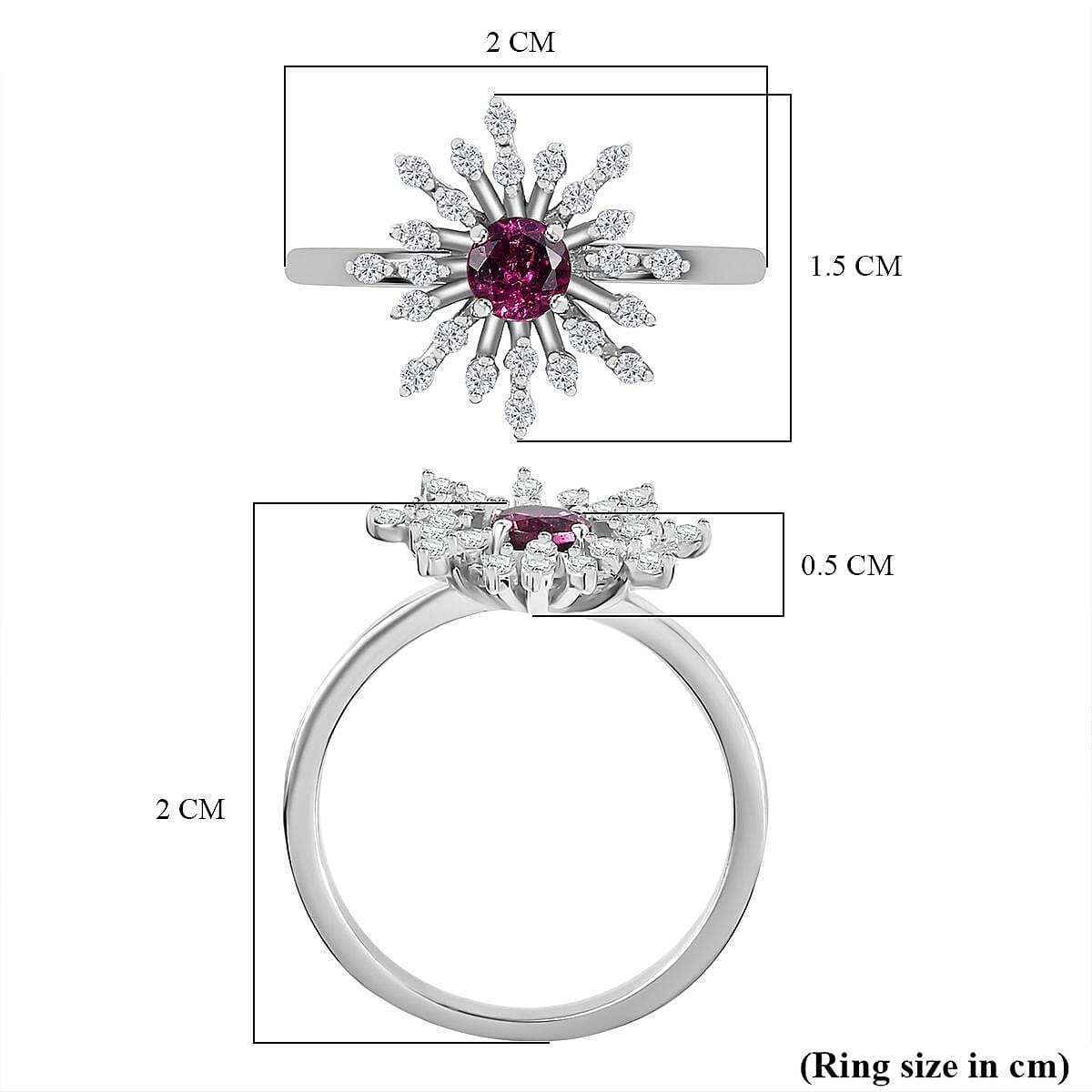 Purple Garnet, White Zircon Firework Ring in Rhodium Overlay Sterling Silver, 0.627  Ct. 7817821 5