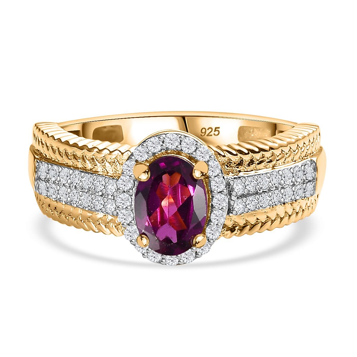 Natural Ember Garnet, Natural White Zircon Halo Ring in 18K Gold Vermeil Plated Sterling Silver 1.91 ct 7814839 0
