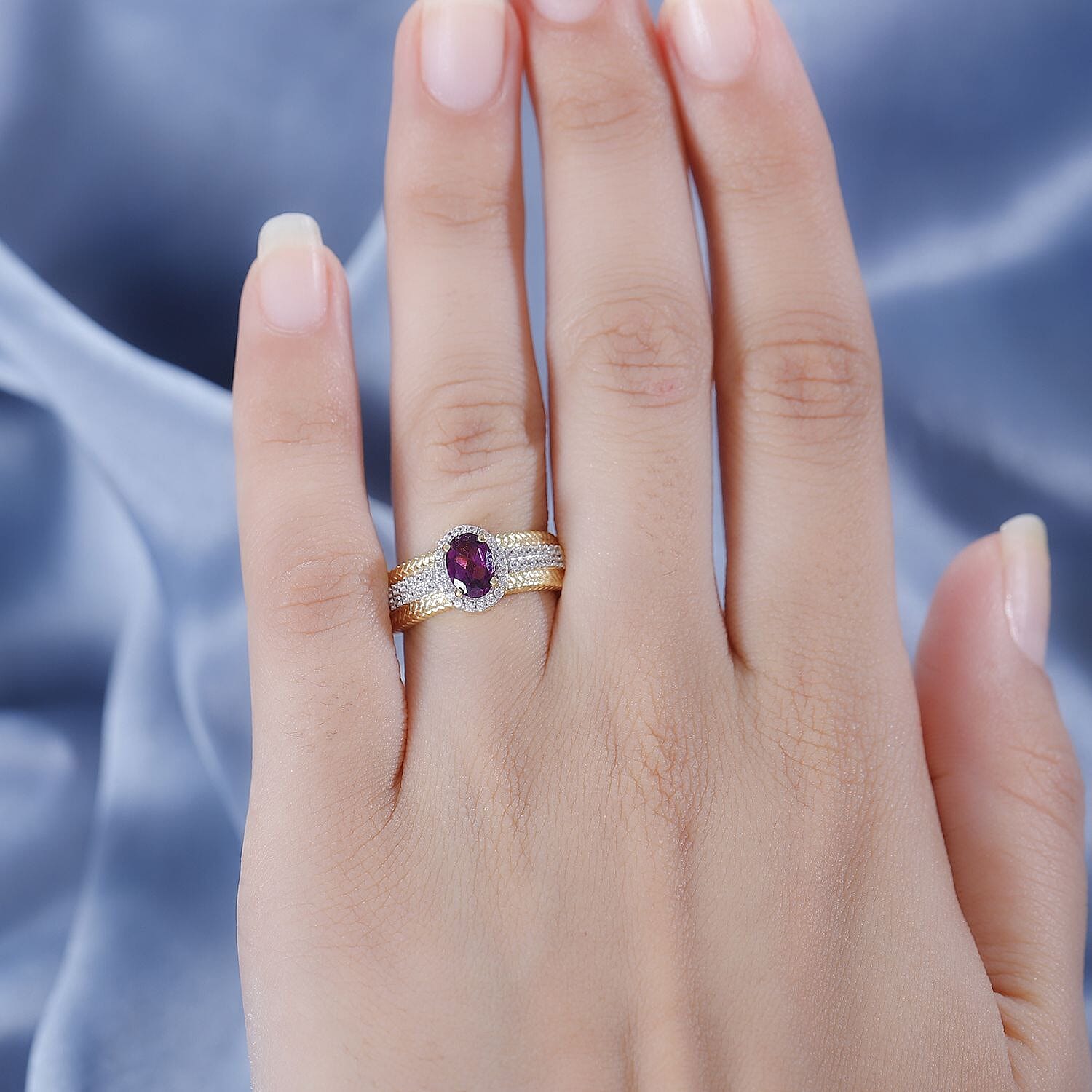 Natural Ember Garnet, Natural White Zircon Halo Ring in 18K Gold Vermeil Plated Sterling Silver 1.91 ct 7814839 2