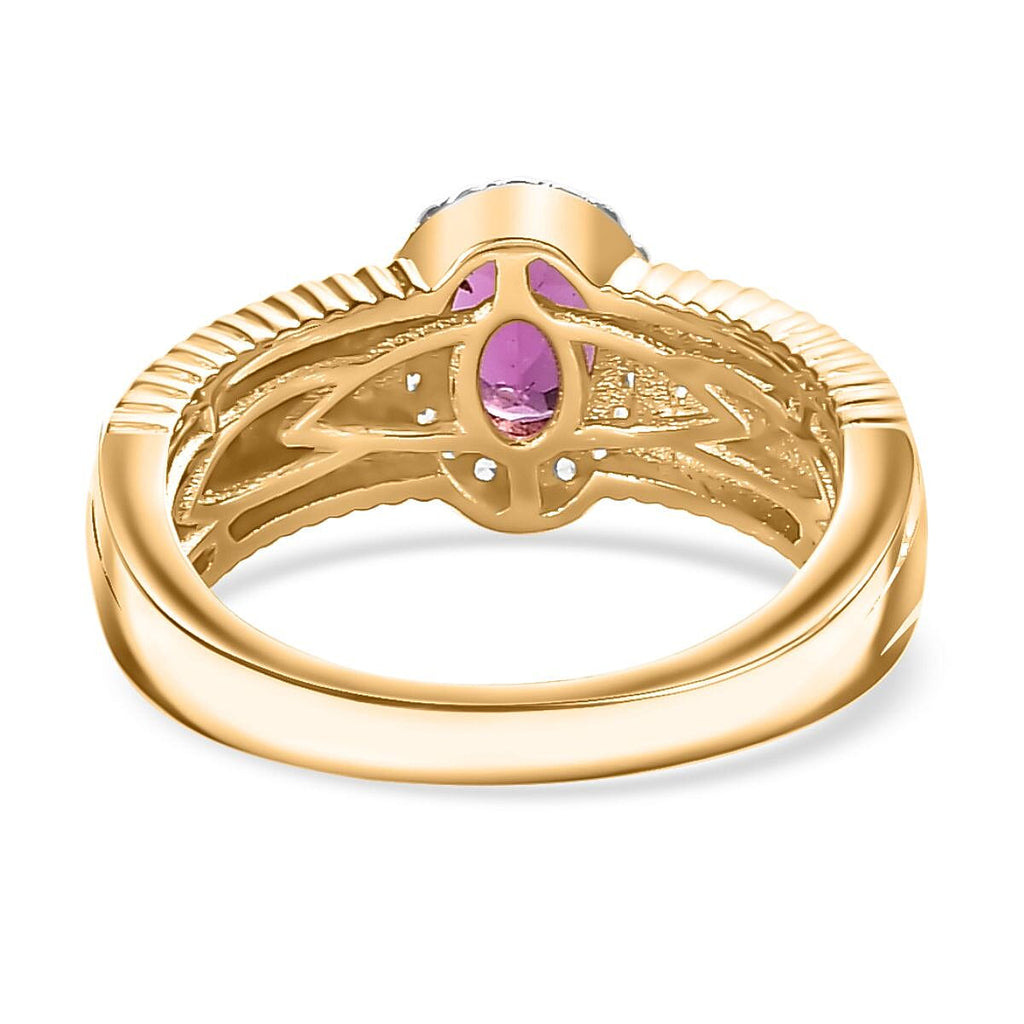 The Tony Diniz Collection - Natural Ember Garnet, Natural White Zircon Ring in 18K Gold Vermeil Sterling Silver 1.91 ct