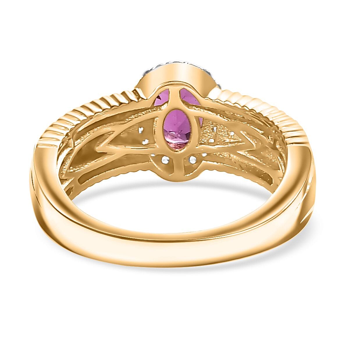 Natural Ember Garnet, Natural White Zircon Halo Ring in 18K Gold Vermeil Plated Sterling Silver 1.91 ct 7814839 4