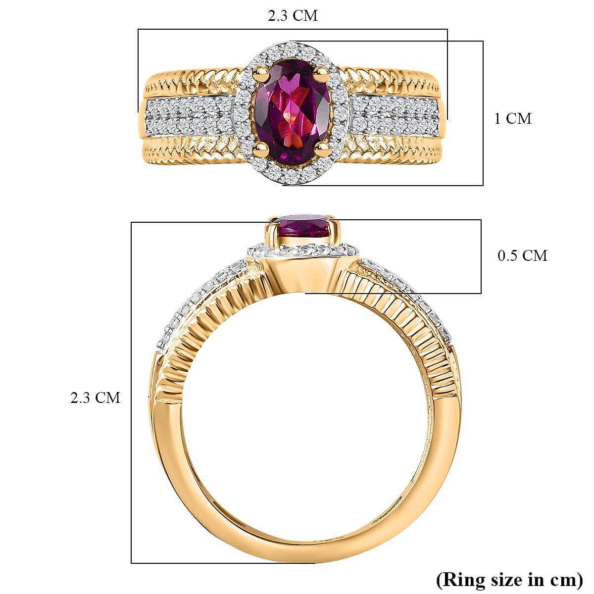 Natural Ember Garnet, Natural White Zircon Halo Ring in 18K Gold Vermeil Plated Sterling Silver 1.91 ct 7814839 5