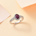 Natural Ember Garnet, Natural White Zircon Ring in Rhodium Overlay Sterling Silver 1.24 Ct.