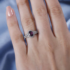 Natural Ember Garnet, Natural White Zircon Ring in Rhodium Overlay Sterling Silver 1.24 Ct.