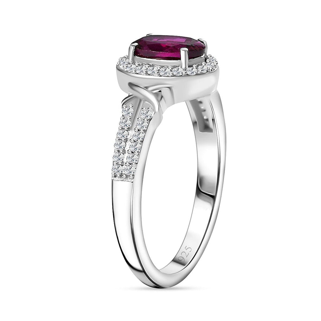 Natural Ember Garnet, Natural White Zircon Ring in Rhodium Overlay Sterling Silver 1.24 Ct.