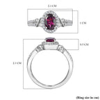 Natural Ember Garnet, Natural White Zircon Ring in Rhodium Overlay Sterling Silver 1.24 Ct.