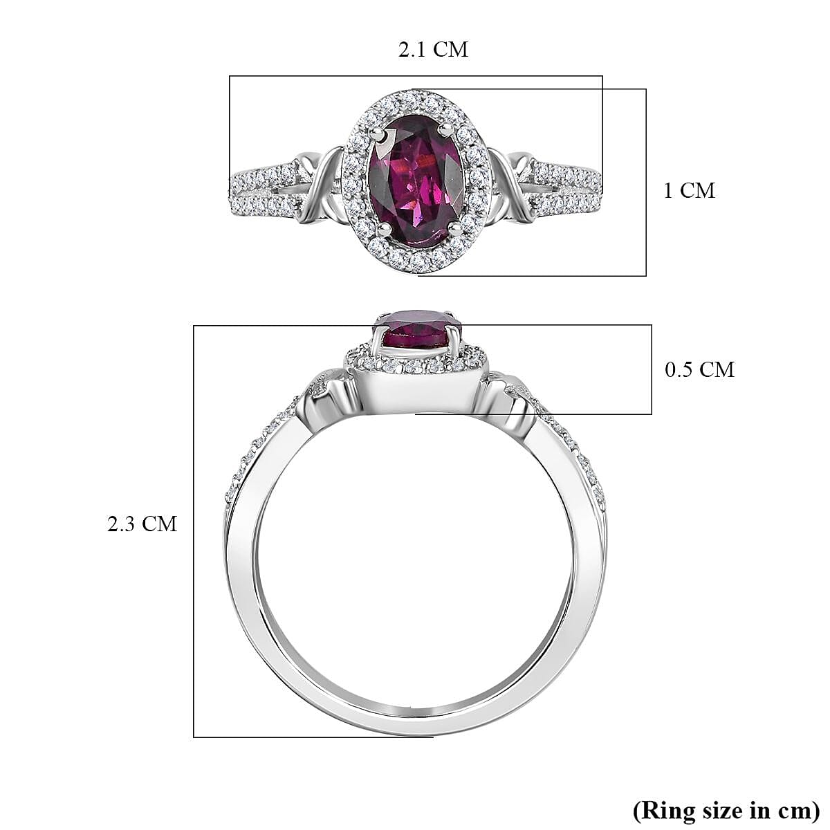 Natural Ember Garnet, Natural White Zircon Halo Ring in Rhodium Overlay Sterling Silver V32605971 5