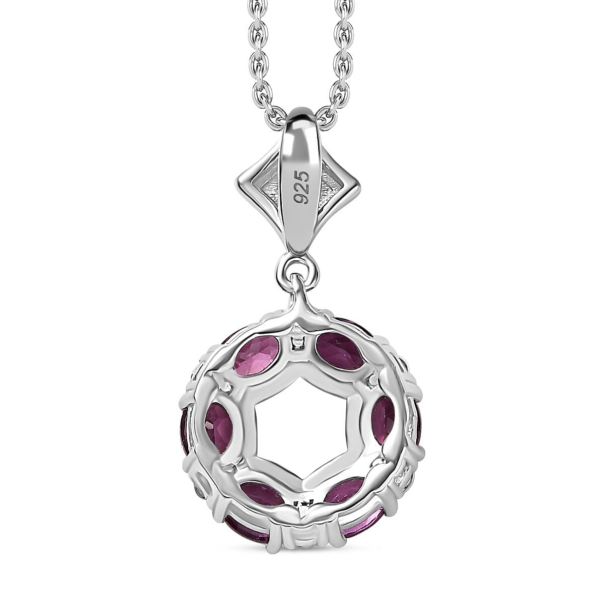Tony Diniz Collection - Natural Ember Garnet, Natural White Zircon Circle Pendant with Chain (Size 20) in Rhodium Overlay Sterling Silver 1.580  ct. 4285786 5