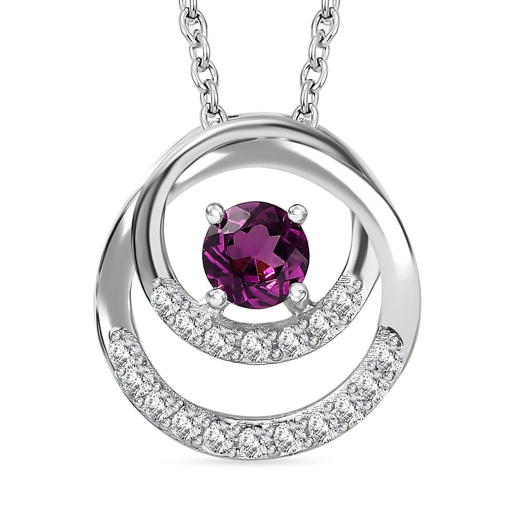 Tony Diniz Collection - Natural Ember Garnet,  White Zircon Pendant with Chain (Size 20) in Rhodium Overlay Sterling Silver