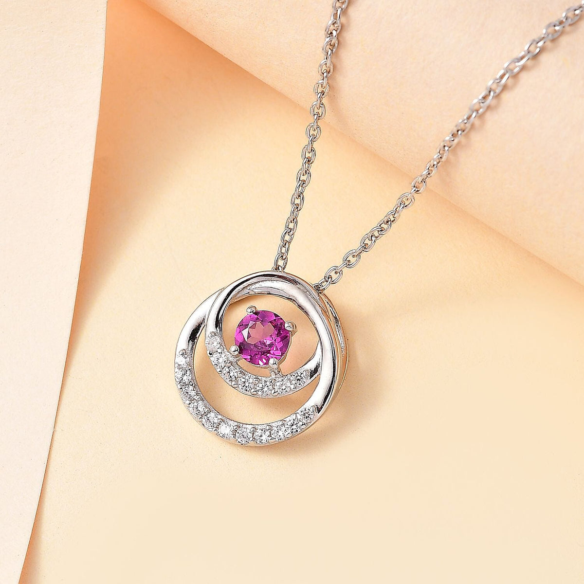 Tony Diniz Collection - Natural Ember Garnet,  White Zircon Pendant with Chain (Size 20) in Rhodium Overlay Sterling Silver 4285790 3