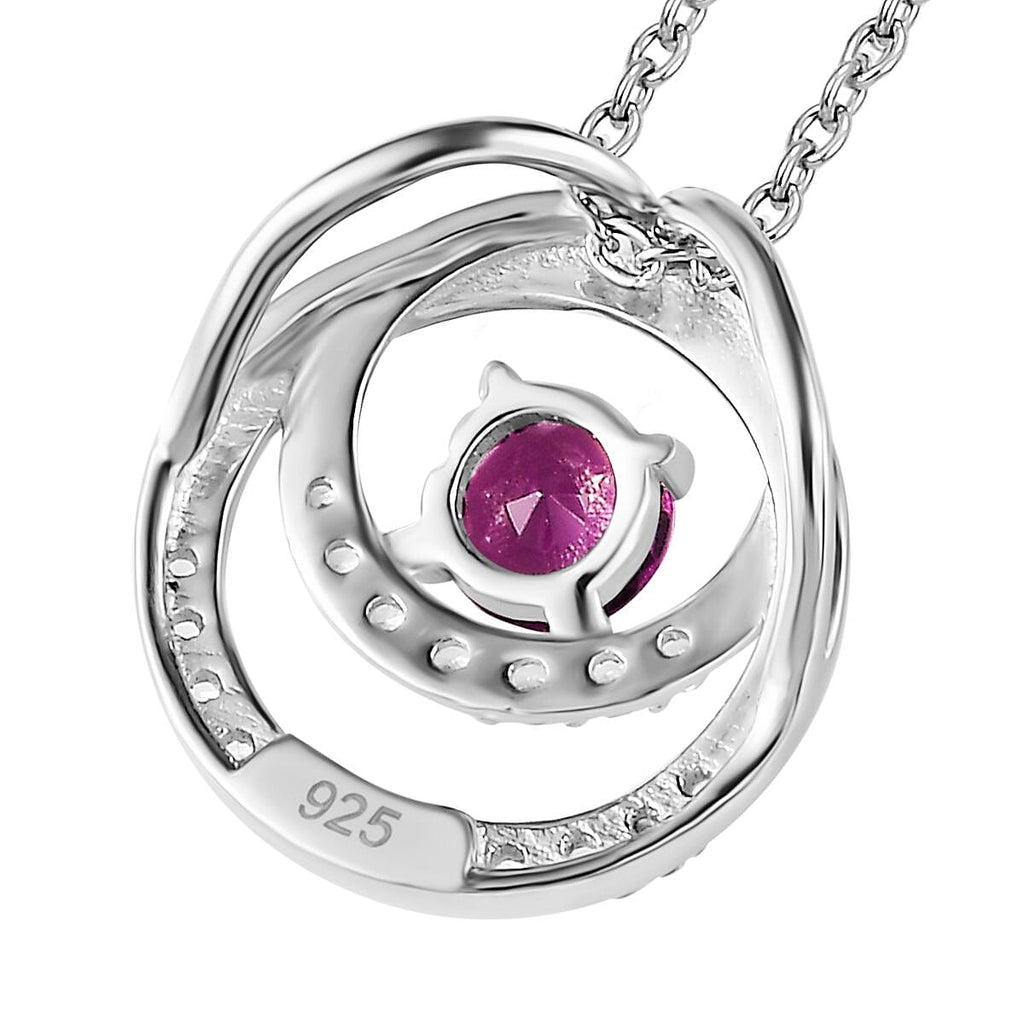 Tony Diniz Collection - Natural Ember Garnet,  White Zircon Pendant with Chain (Size 20) in Rhodium Overlay Sterling Silver