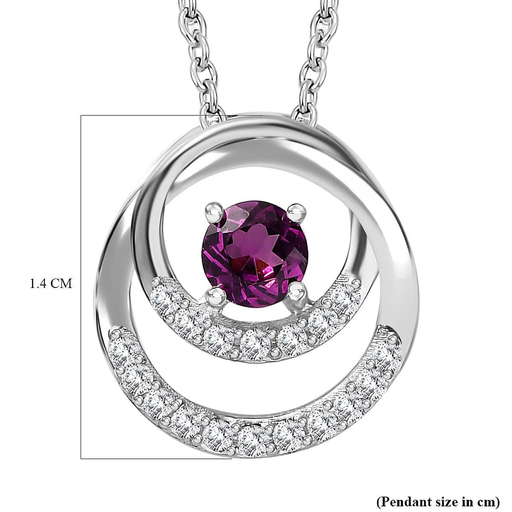 Tony Diniz Collection - Natural Ember Garnet,  White Zircon Pendant with Chain (Size 20) in Rhodium Overlay Sterling Silver