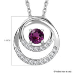 Tony Diniz Collection - Natural Ember Garnet,  White Zircon Pendant with Chain (Size 20) in Rhodium Overlay Sterling Silver