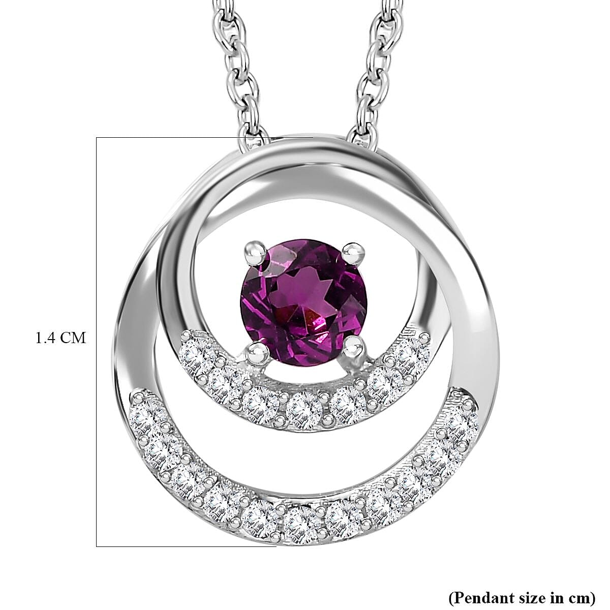 Tony Diniz Collection - Natural Ember Garnet,  White Zircon Pendant with Chain (Size 20) in Rhodium Overlay Sterling Silver 4285790 6