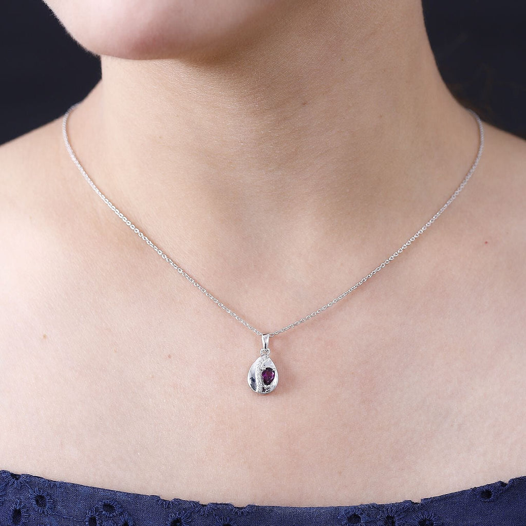Tony Diniz Collection - Natural Ember Garnet, Natural  White Zircon Pendant with Chain (Size 20) in Rhodium Overlay Sterling Silver