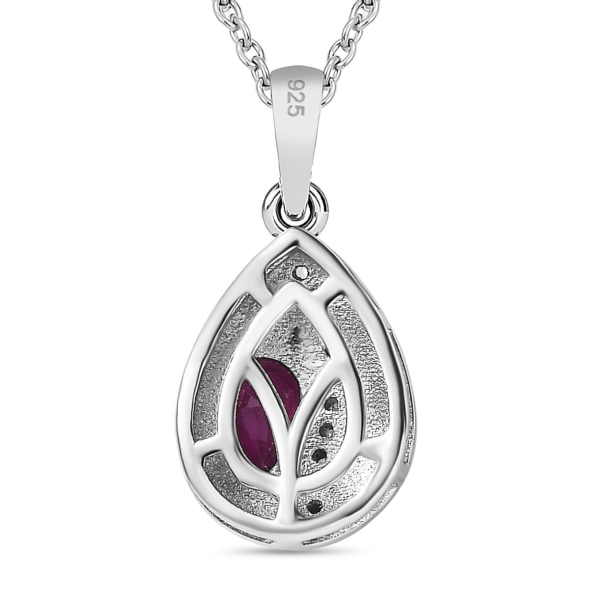Tony Diniz Collection - Natural Ember Garnet, Natural  White Zircon Drop Pendant with Chain (Size 20) in Rhodium Overlay Sterling Silver 4285812 5