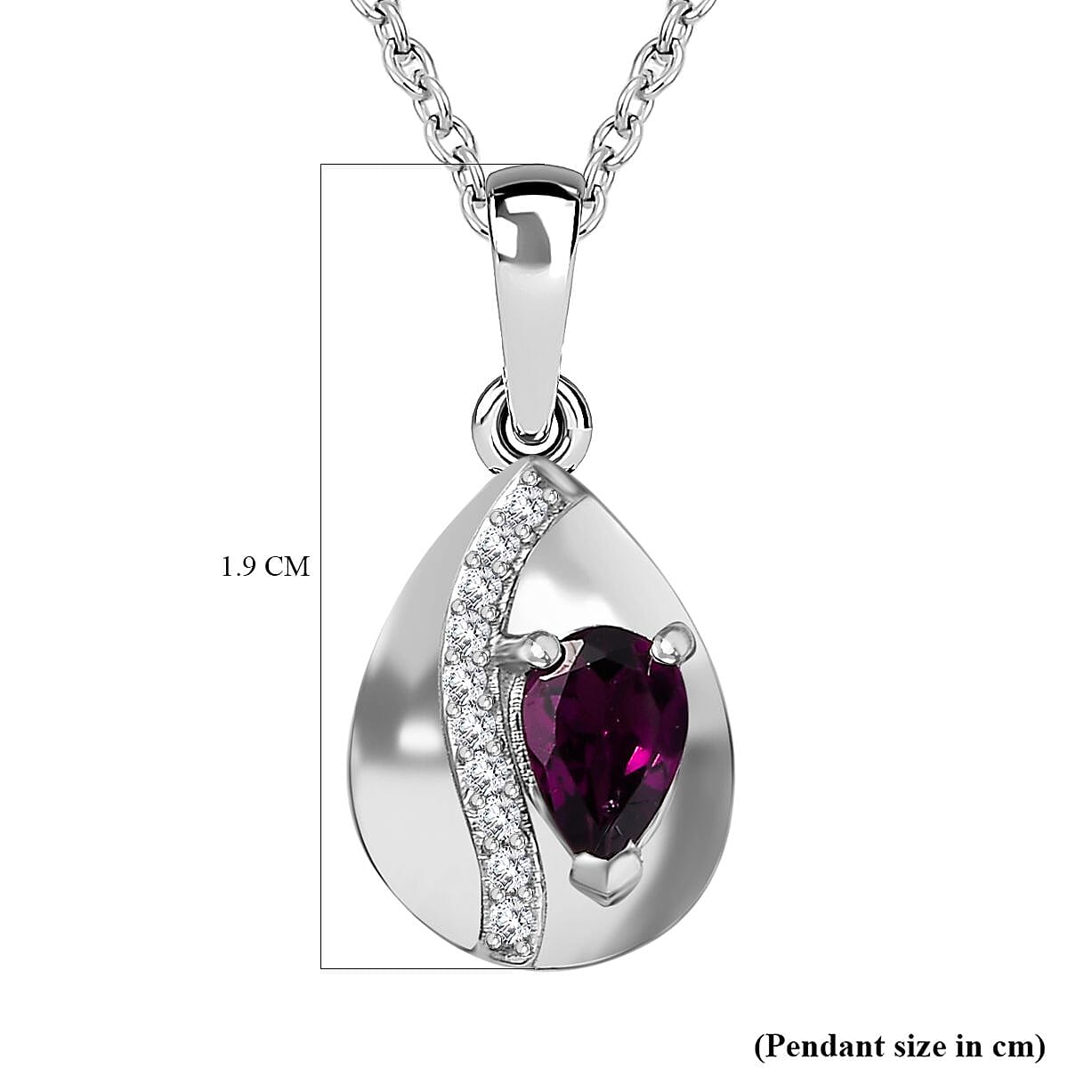 Tony Diniz Collection - Natural Ember Garnet, Natural  White Zircon Drop Pendant with Chain (Size 20) in Rhodium Overlay Sterling Silver 4285812 6