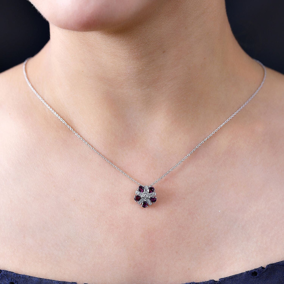 Tony Diniz Collection - Natural Ember Garnet, Natural White Zircon Pendant with Chain (Size 20) in Rhodium Overlay Sterling Silver 4286013 2