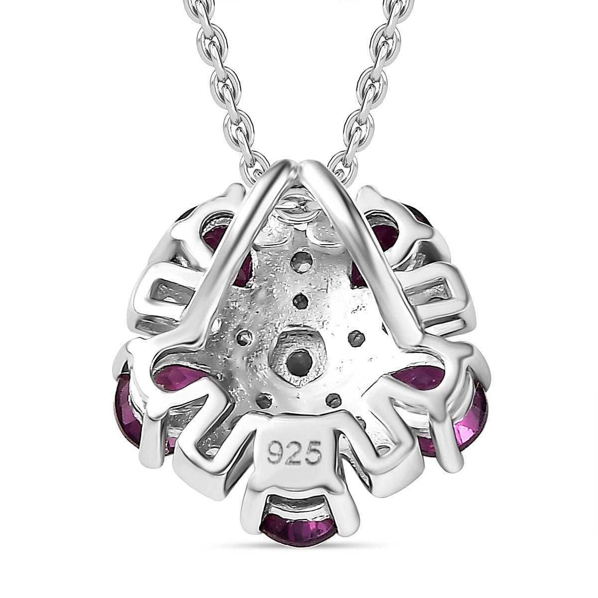Tony Diniz Collection - Natural Ember Garnet, Natural White Zircon Pendant with Chain (Size 20) in Rhodium Overlay Sterling Silver 4286013 5