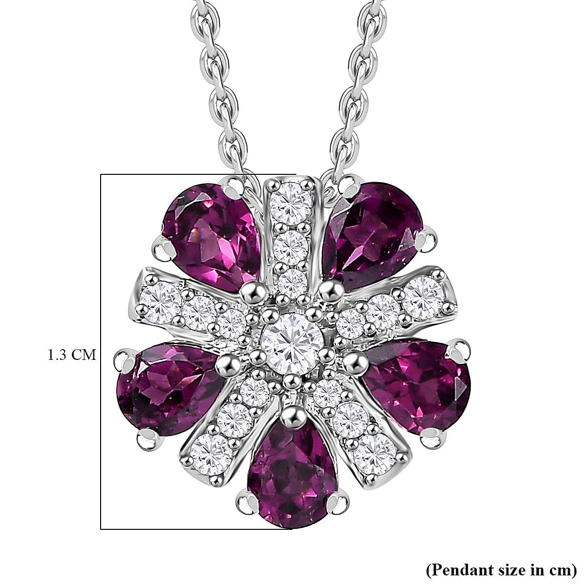 Tony Diniz Collection - Natural Ember Garnet, Natural White Zircon Pendant with Chain (Size 20) in Rhodium Overlay Sterling Silver 4286013 6