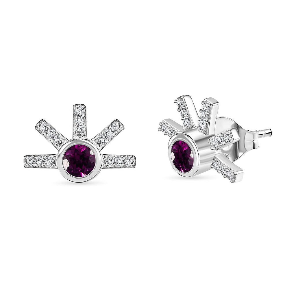 Tony Diniz Collection - Natural Ember Garnet,  White Zircon  Solitaire Stud Push Post Earring in Rhodium Overlay Sterling Silver 1.30 ct.