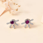 Tony Diniz Collection - Natural Ember Garnet,  White Zircon  Solitaire Stud Push Post Earring in Rhodium Overlay Sterling Silver 1.30 ct.