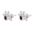 Tony Diniz Collection - Natural Ember Garnet,  White Zircon  Solitaire Stud Push Post Earring in Rhodium Overlay Sterling Silver 1.30 ct.