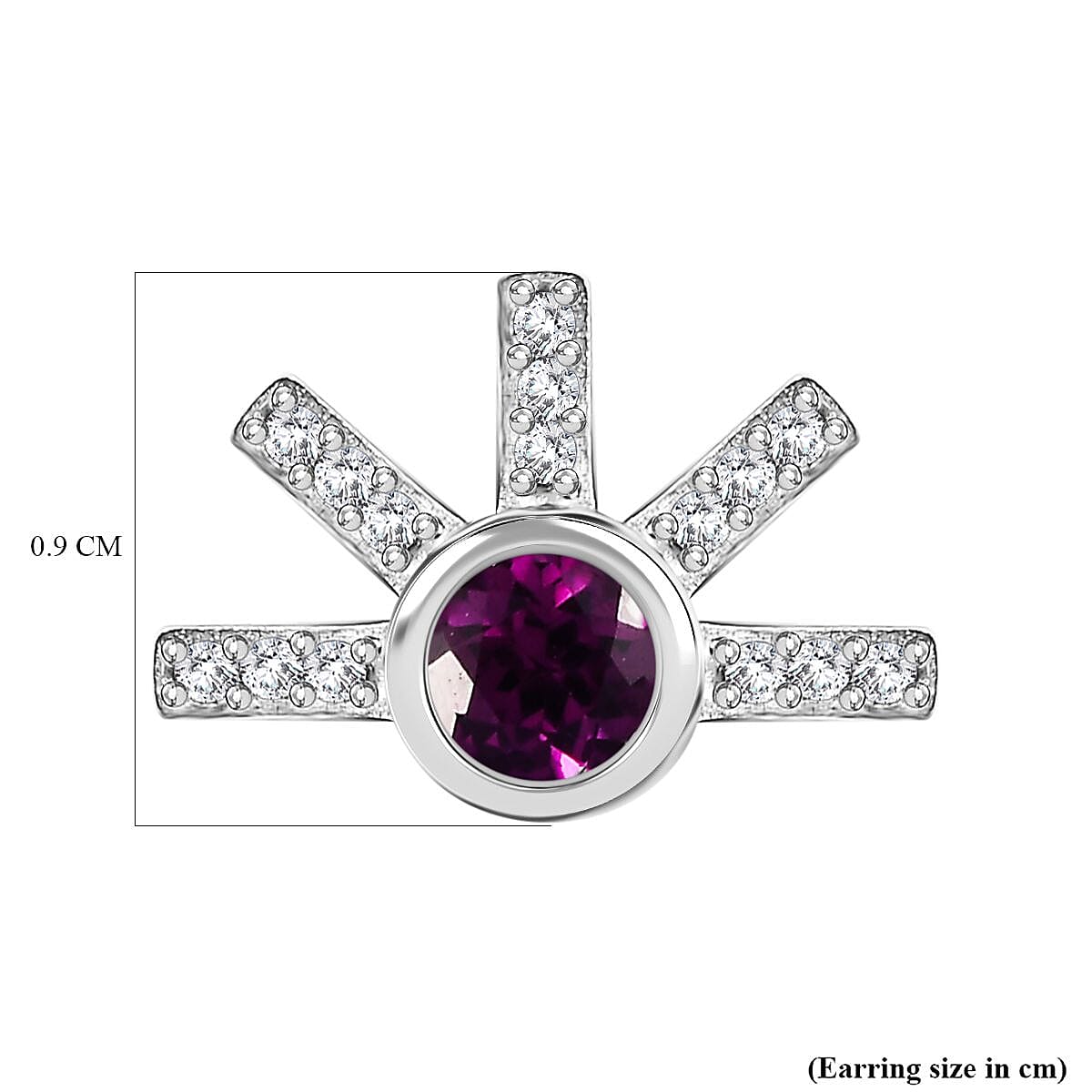 Purple Garnet, White Zircon Solitaire Stud Push Post Earrings in Rhodium Overlay Sterling Silver, 0.918  Ct. 7815247 6