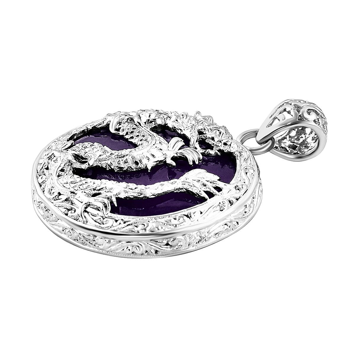 Royal Bali Collection - Purple Jade Dragon Pendant in Sterling Silver 55.00 Ct 7710675 3
